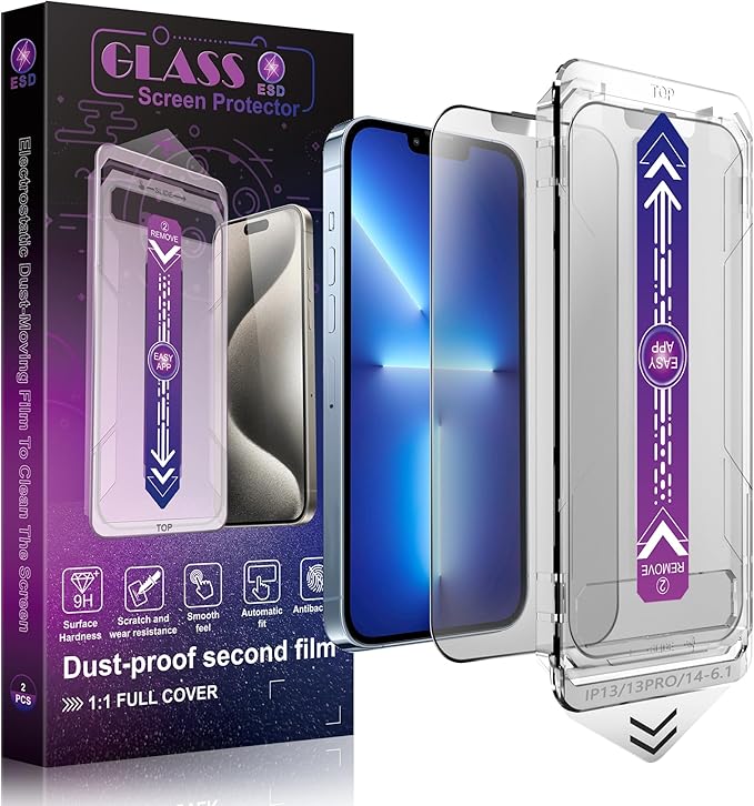 SHANG PIN JIA 2 Pack Matte Screen Protector for iPhone 16e and iPhone 14 and iPhone 13 and iPhone 13 Pro 6.1-Inch Auto Dust Removal, No Bubbles, Tempered Glass Film, Easy Installation