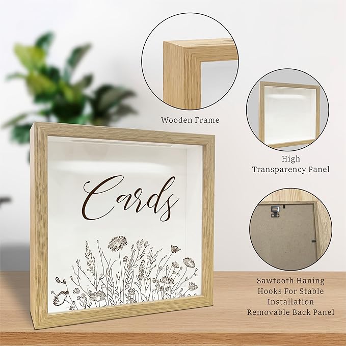 8"x 8" Card Collection Box Photo Frame - Small Grass Flower Pattern Keepsake - Memory Box for Displaying and Collecting Greeting Cards, Tickets,Wedding,Evening Party,Invitation Keepsake Gifts - A03