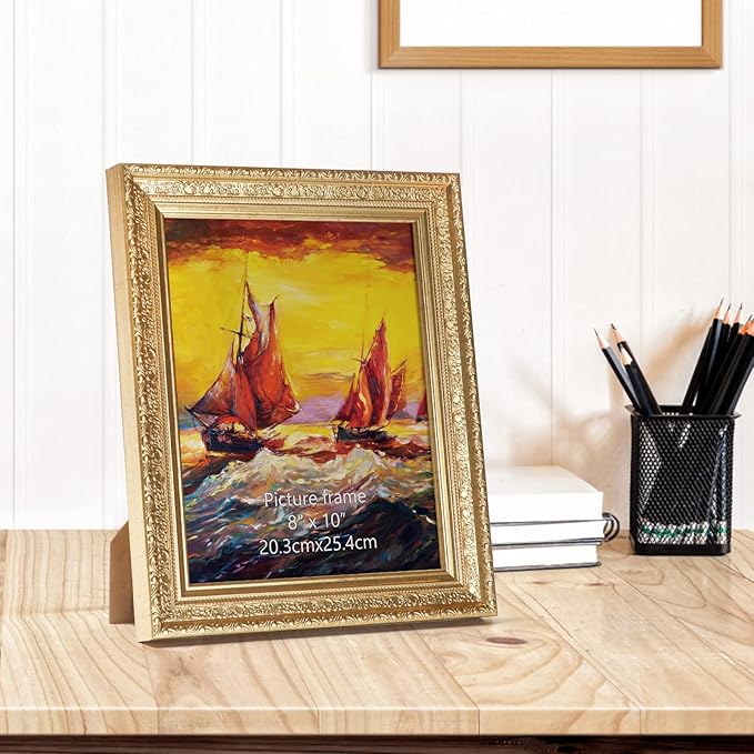 Edenseelake 8x10 Picture Frames Set of 2, Vintage Gold Photo Frame 8 by 10 for Tabletop or Wall Display