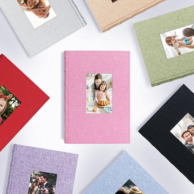 Vienrose Photo Album 4x6 300 Photos Linen Frame Cover with Memo Areas Photobook Large Capacity Slip-in Pictures Book for Wedding Baby Vacation, Lightgrey
