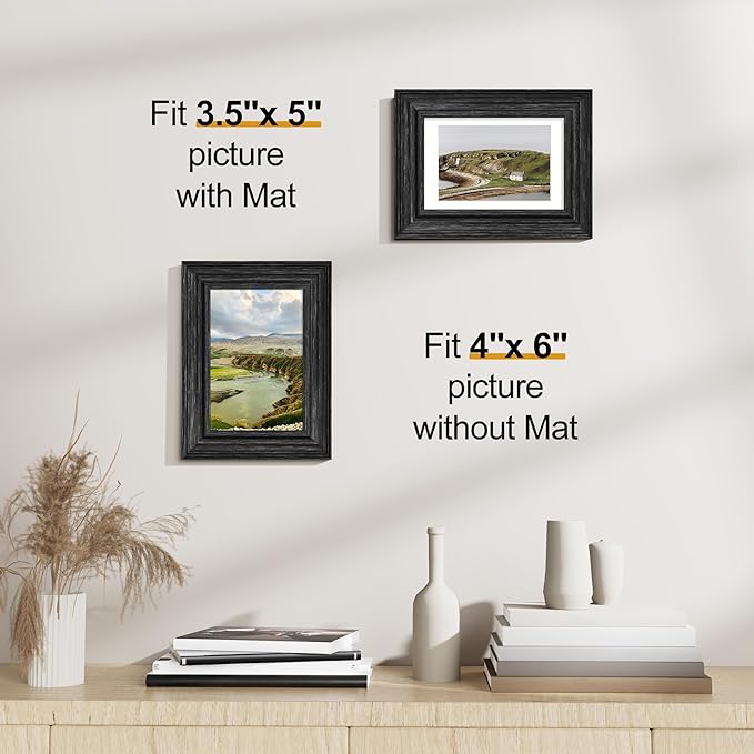 Vittanly 4x6 Picture Frames Set of 2, Ornate Vintage Photo Frame for Wall or Tabletop, Display 3.5x5 Pictures with Mat or 4x6 without Mat, Distressed Black