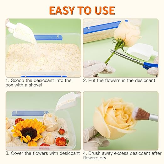Aboofx 5LBS Silica Gel Flower Drying Kit, Reusable Color Indicating Flower Drying Silica Gel Crystals with Airtight Container, Brush, Ice Scraper & Gloves, DIY Flowers Preservation Kit for Art Craft