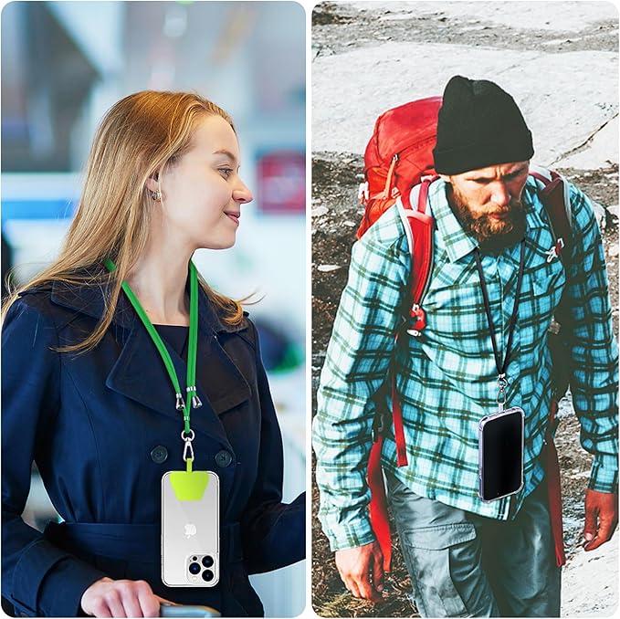 CACOE Phone Lanyard 2 Pcs-2 Pcs Adjustable Neck Strap, 4 Pcs Patches, Universal Crossbody Multifuctional Cell Phone Lanyards Compatible with Most Smartphones(Black+Dark Green)