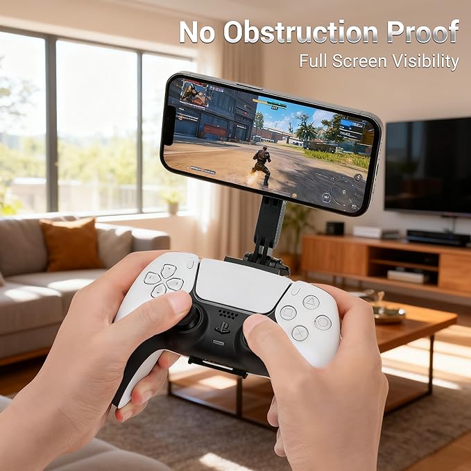 KIWIFOTOS Magnetic Phone Mount for PS5 Gaming Controller PlayStation Dualsense Wireless Controller Phone Stand Holder for iPhone 17 16 Samsung Pixel Smartphone