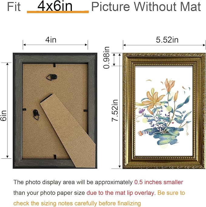 BESCRCL 4x6 Picture Frame Gold with Real Glass, Ornate Vintage 4 x 6 Photo Frames for Wall and Tabletop Display, Set of 4