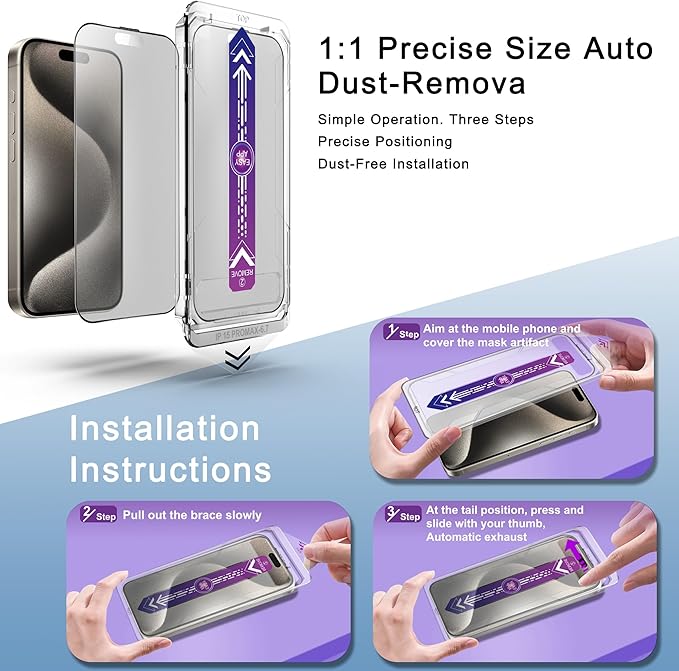 SHANG PIN JIA 2 Pack Matte Screen Protector for iPhone 15 Pro Max 6.7-Inch Auto Dust Removal, No Bubbles, Tempered Glass Film, Easy Installation