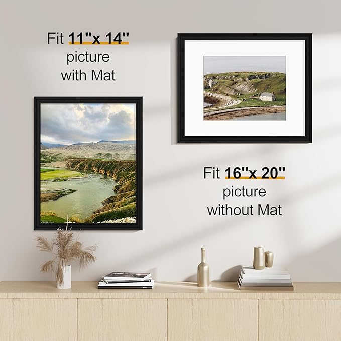 Vittanly 16x20 Picture Frames Set of 2, Ornate Vintage Photo Frame for Wall Mount, Display 11x14 Pictures with Mat or 16x20 without Mat, Vintage Black