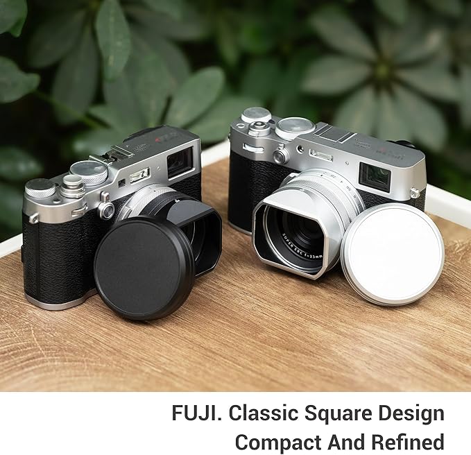 JJC Lens Hood for Fujifilm X100VI X100V Camera Accessories, Square Metal Lens Hood with 49mm Filter Adapter Ring and Cap Replaces Fuji LH-X100, Prevents Glare and Eliminates Vignetting (Black)