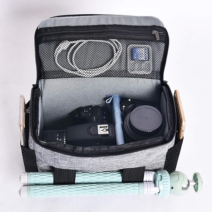 FOSOTO Compact SLR/DSLR Stylish Camera Bag Case Compatible for Nikon P900 B500 D3500 D5600 D7500, Canon EOS T6 T7i T5 4000D 80D, Sony A73 Mirrorless Camera Shoulder Case Waterproof Rain Cover (Gray)
