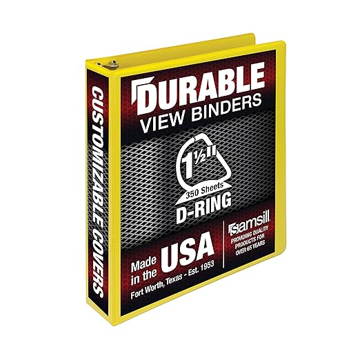 Samsill Durable 1.5 inch 3 Ring Binder, Made in USA, D Ring Binder, FSC 100% Recycled Chipboard, Yellow