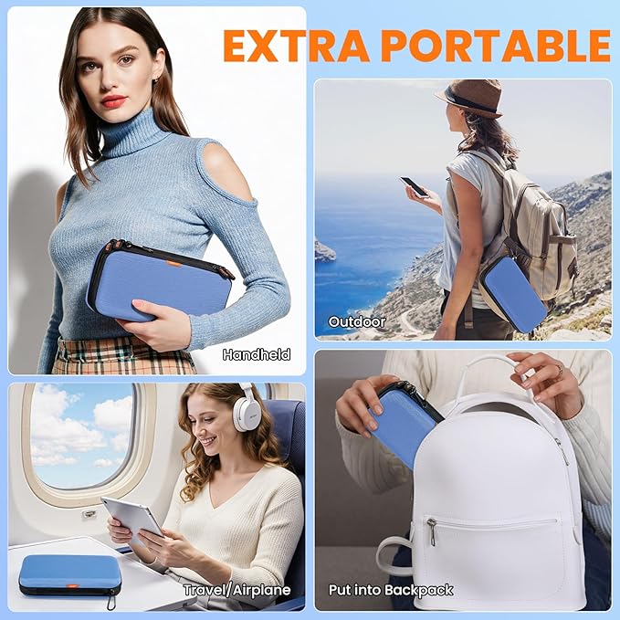 Hard Shell Carrying Case with Multiple Pocket - Double-Layer Electronics Organizer Travel Case - Portable Zipper Tech Cord Pouch Bag for Charger, Phone, Power Bank, Extenal Hard Drive, USB Flash Drive
