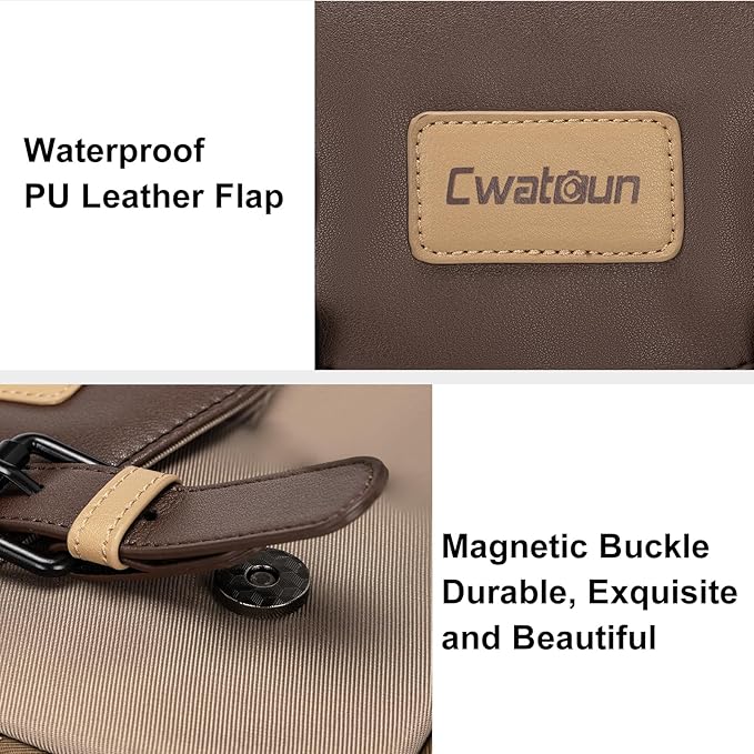 Cwatcun Camera Bag, Waterproof Flap Camera Crossbody Shoulder Messenger Case with Tripod Holder, Travel Photography Bag for Canon, Nikon, Sony, Fuji DSLR/SLR/Mirrorless Camera, Lens （Brown）, L