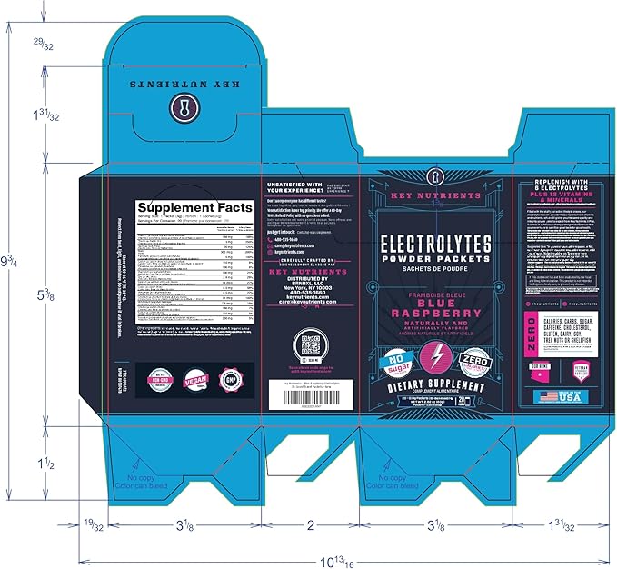 KEY NUTRIENTS Electrolytes Powder Packets 20 Pack - No Sugar, Delicious Blue Raspberry, Hydration Packets with Electrolyte Powder for Refreshing Electrolyte Drink Mix Packets - Zero Calories