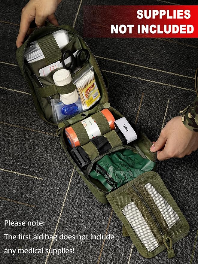 Molle medical pouch ifak bag first aid kit tactical pouch empty emt med belt pouch rip away small rescue trauma pouches (Black)