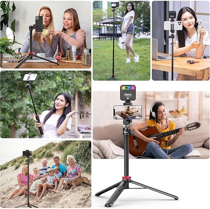 ULANZI MT-44 Extendable Phone Tripod, 59" Selfie Stick Vlog Stand with 2 in 1 Phone Clip, ULANZI Smartphone Video Rig with Light, U-Rig Light Cell Phone Handheld Stabilizer with Ring Light