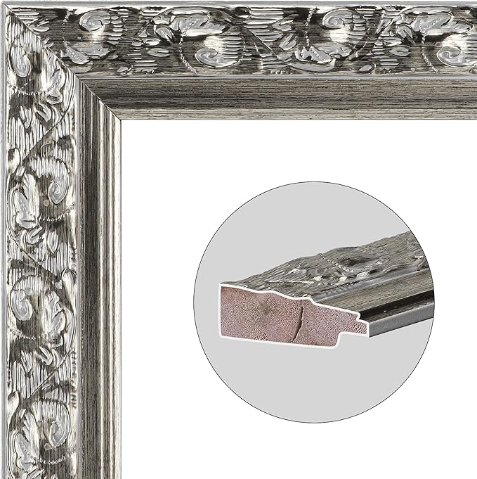 Edenseelake 4x6 Picture Frame Set of 2, Vintage Photo Frame with Carved Retro Pattern for Tabletop and Wall Decoration, Silver