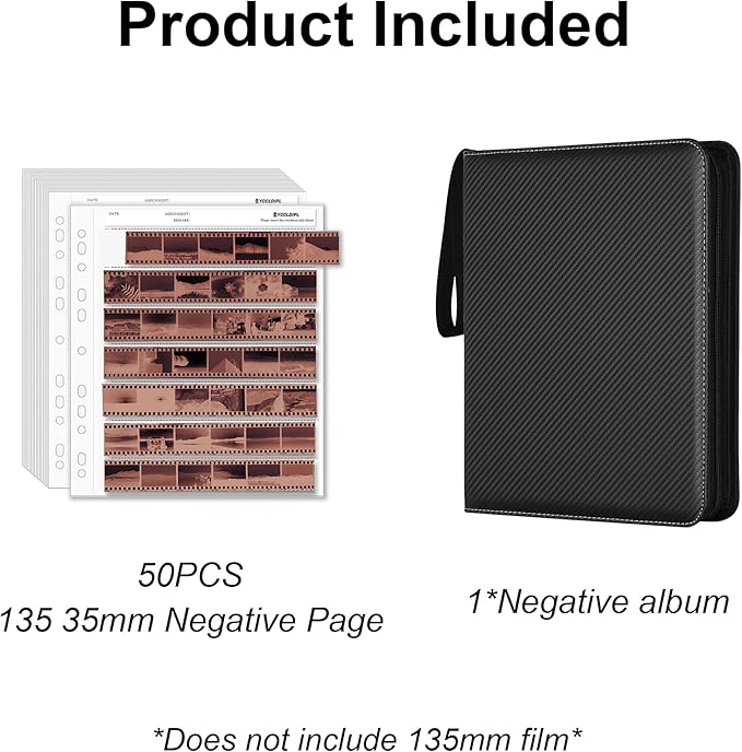 YCCLDIPL 50-Pack 35mm Film Negative Storage Sleeves with Binder Box, Acid-Free Protector Pages for 135/35mm Film Negatives, Durable Archival Film Organizer Kit