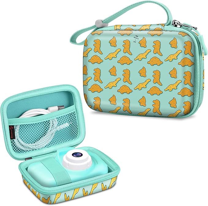 FINTIE Kids Camera Case Compatible with Goopow/Seckton/Dylanto/Mgaolo/Masterbee/CIMELR/Desuccus Kids Digital Camera Toys, Children Carrying Bag, Birthday Festival Gift, Dino Nuggets