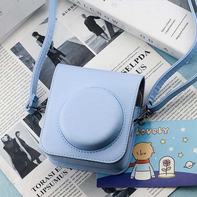 Frankmate Protective Case Compatible with Fujifilm Instax Mini 12 Instant Film Camera with Accessory Pocket and Adjustable Strap (Blue)