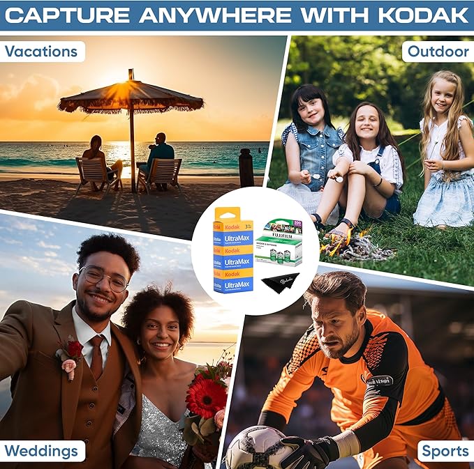 Kodak Ultramax 400 & Fujifilm 200 35mm Film Bundle - 3-Pack Each (6 Total) with Balveli Microfiber Cloth - 36 Exposures per Roll