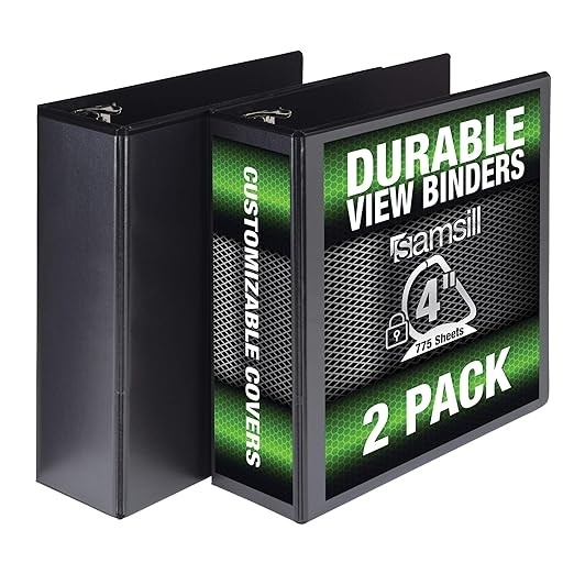 Samsill Durable 4 inch 3 Ring Binder, Made in USA, D Ring Binder, FSC 100% Recycled Chipboard, Black, 2 Pack