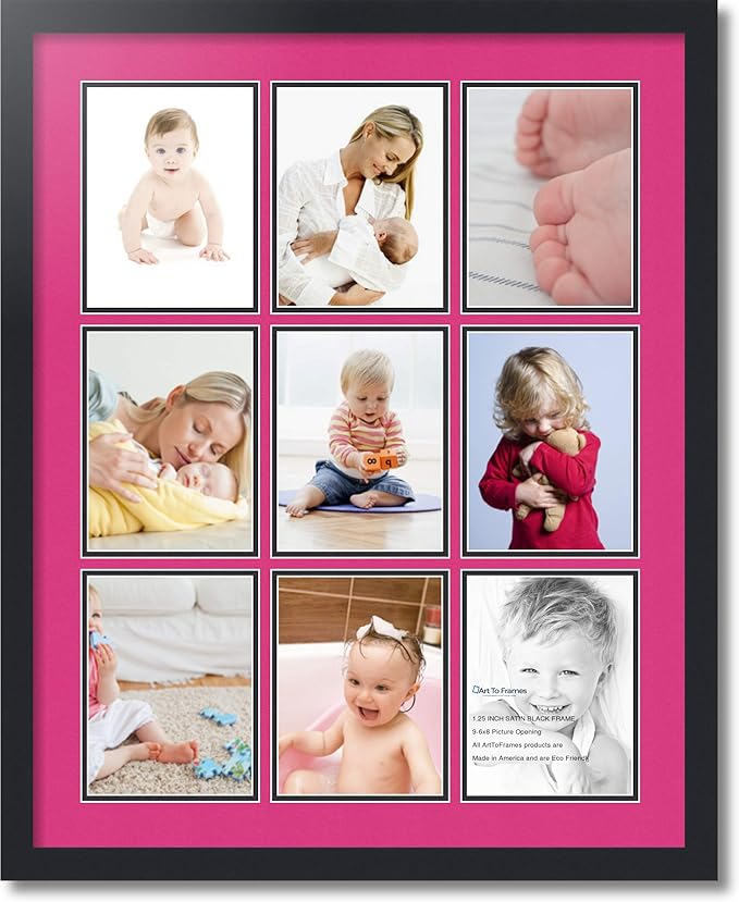 ArtToFrames Collage Photo Frame Double Mat with 9-6x8 Openings with Satin Black Frame and Tulip mat.