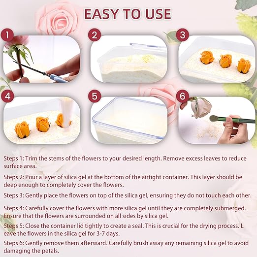 (NET 4 LBS) Silica Gel Flower Drying, Silica Gel Flower Drying Crystals, Color Indicating Flower Drying Silica, Reusable Silica Gel for Drying Flowers