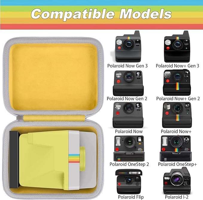 khanka Hard Carrying Case for Polaroid Now 3rd Gen I-Type,Now+ 3rd,Now 2nd,Now+ 2nd Gen,Flip,Originals Now I-Type,Originals Now+,I-2,OneStep+,OneStep 2 Instant Film Camera(Yellow Case)