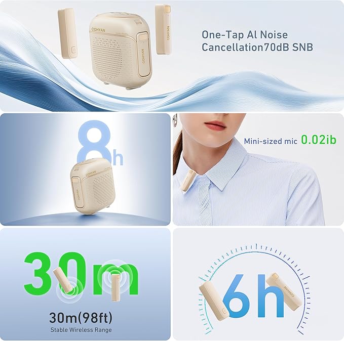 Wireless Voice Amplifier with 2 Magnetic Lavalier Mics, Charging &Storage,Teachers Voice Amplifier with Laple Mic Speaker,Mini Voice Amplifier for Classroom,Speech,Training Outdoor (Skin Tone)
