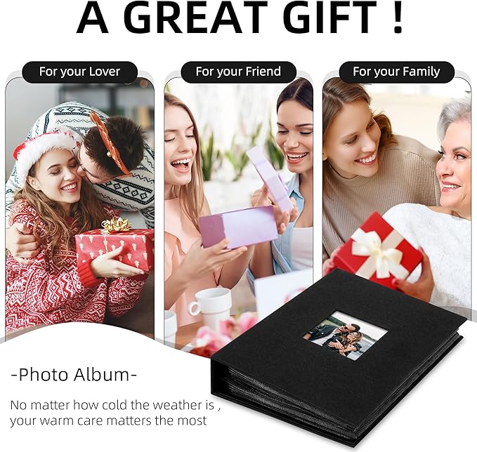 Remowith Cloth Cover Photo Album 4x6 with DIY Square Window Slip in Photo Book for Travel, Wedding, Anniversary 200 Pockets Dark Green