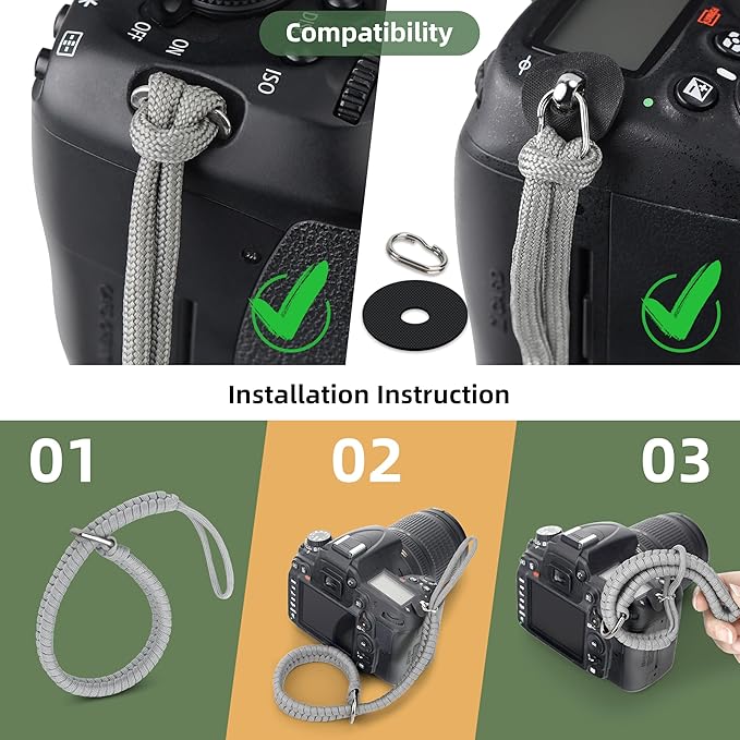 SUNYA Camera Wrist Strap for Photographers Paracord Rope Camera Hand Strap Compatible for DSLR or Mirrorless Camera