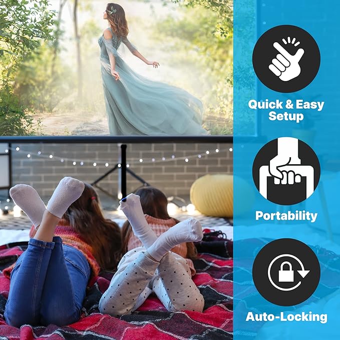 Pyle 60 Inch Portable Projector Screen with Tripod Stand – Fold Out Roll Up, HD Premium 16:9 Aspect Ratio, Matte Viewing Surface for Indoor and Outdoor Use, Perfect for Home, Office and Presentations