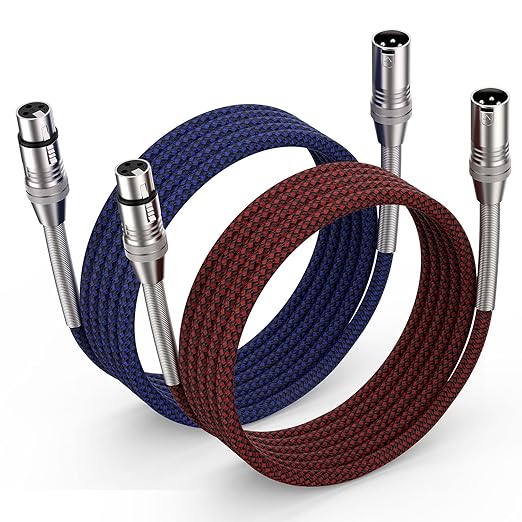 XLR Cable 6ft 2Pack, Multi-Color Heavy Duty Nylon Braided XLR Male to Female, Microphone Cable 3 Pin Balanced XLR Cable Compatible with Speakers, Microphones, Stage Lighting and More