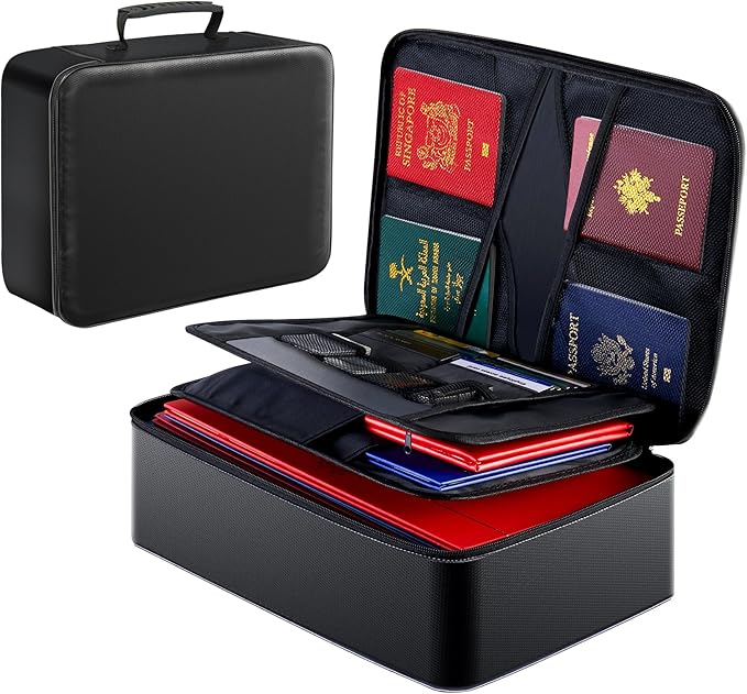 GIANTLUMl Document Bag with Lock,Fireproof 3-Layer File Storage Case with Water-Resistant Zipper,Document Safe Portable Travel Home Organizer Bag for Laptop,Home&Office,Certificates,Gifts for Him
