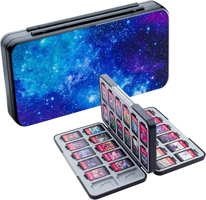 RHOTALL Game Card Case for Nintendo Switch/OLED/Lite/2 , Storage Card Box with 48 Game Cards Cartridge and 24 SD Cards Slots, Switch Games Holder with Magnetic Design - Starry sky