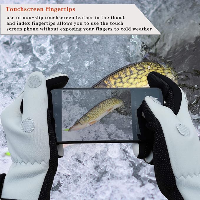 Drasry Neoprene Fishing Gloves Touchscreen 3 Cut Fingers Warm Cold Weather Suitable for Men and Women Ice Fishing Fly Fishing Photography Motorcycle Running Shooting