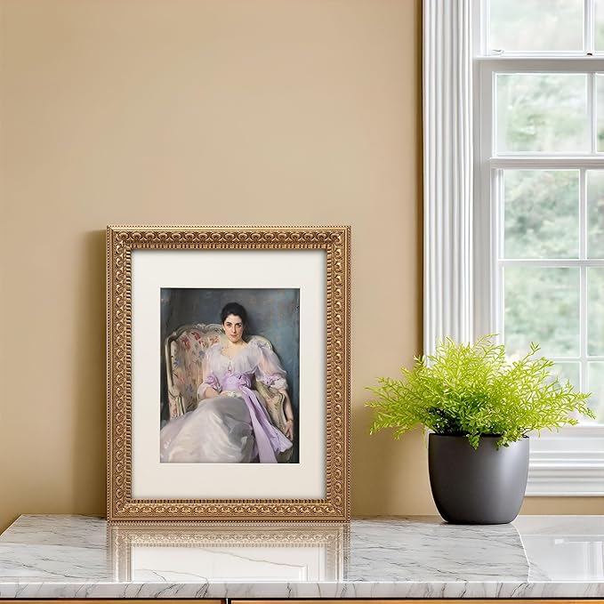 11x14 Antique Gold Wood Ornate Vintage Classic Picture Frame, With Mat 8x10 inches, Real Glass Protection, Horiztonal or Vertical Display