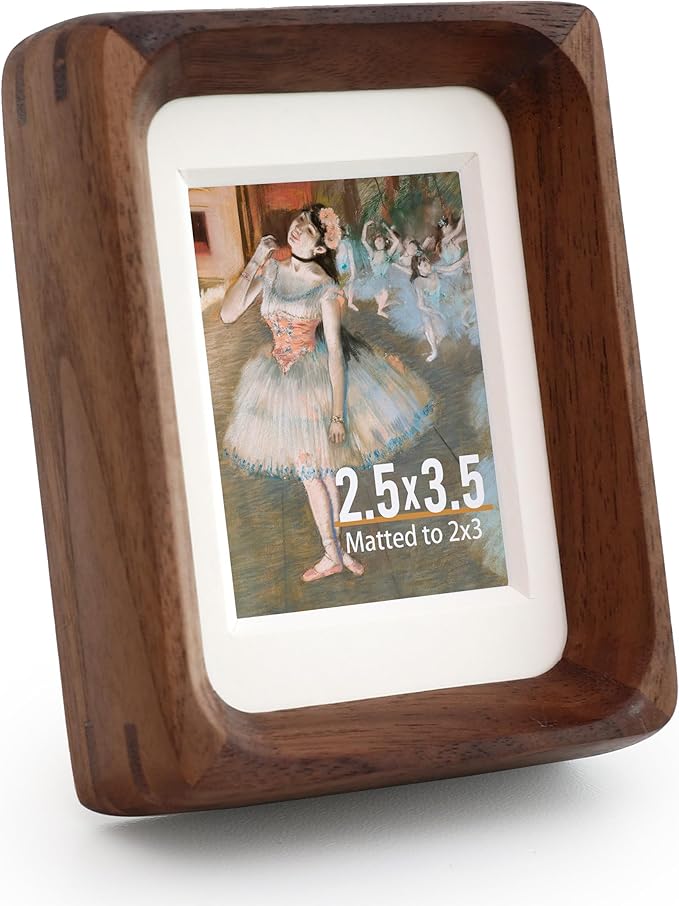 SoochART Walnut Wood Picture Frame,Picture 2x3 with Mat or 2.5x3.5 Without Mat,Standing Desk Photo Frame 2.5 by 3.5,Plexiglass,Tabletop or Wall Display
