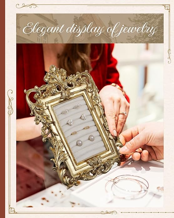Jewelry Display Stand Vintage Necklace Organizer Ring Holder Earring Tray Resin Jewelry Photography Props Frame with Velvet Backing for Gifts