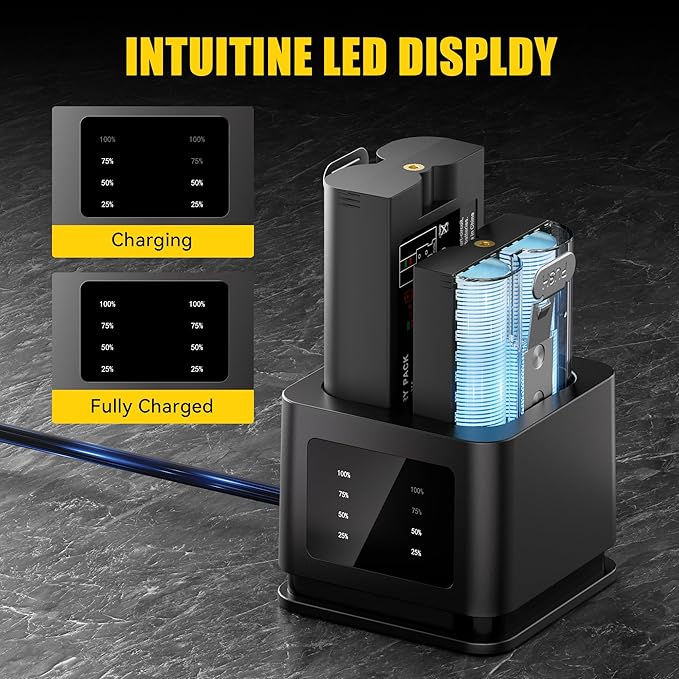 2 Pack Replacement for Ring Battery with LED Display Charger, 6040mAh Rechargeable Ring Camera Battery with LED Display Charger, Compatible with Ring 2/3/3+/4, Spotlight Camera, Stick Up Cam(Black)