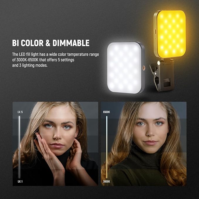 NEEWER Basics Magnetic Selfie Light Compatible with MagSafe iPhone, Clip on Phone Fill Lighting with Cleaning Cloth for Video Conference Computer Laptop Webcam Zoom Streaming Makeup Recording, BL48B