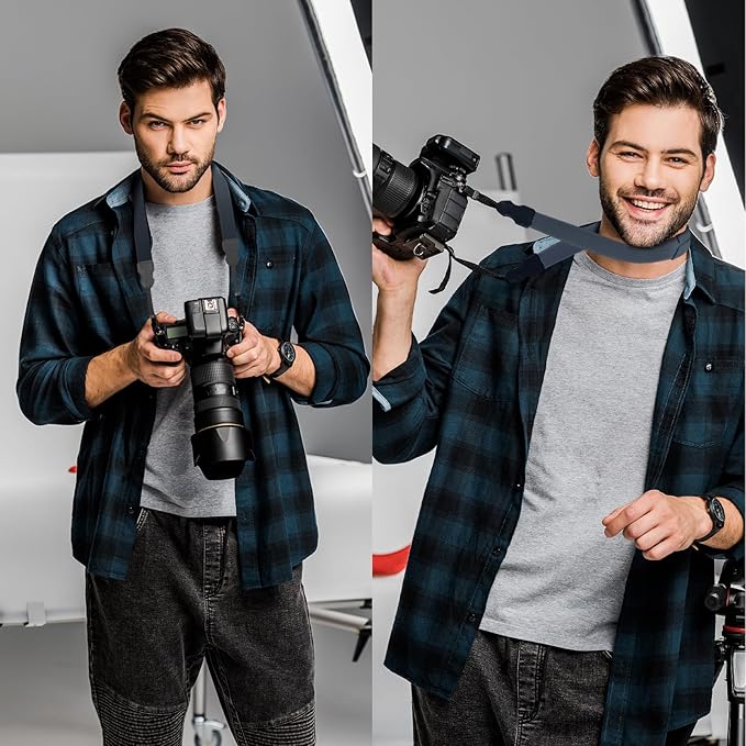 Neck Strap Silicone Camera Straps - Padded Camera Strap, 1.5" Wide Adjustable Nylon Shoulder Strap - Compatible with Canon, Nikon, Sony, and More DSLR and Mirrorless Cameras (Royal Bule)