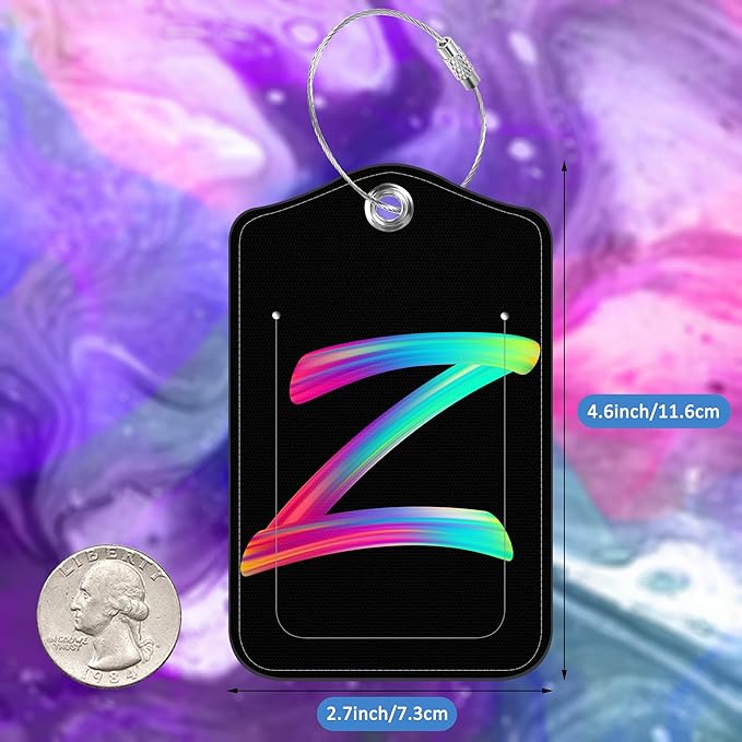 Luggage Tags for Suitcase,2 Pack Neon Colorful Letters Luggage Tags,Leather Baggage Tags Identifiers with Privacy Name Address Labels and Metal Loop for Women Men Girls Travel,Letter Z