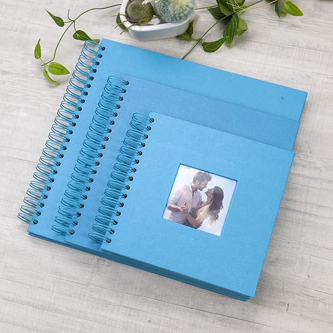 10 x 10 Inch DIY Scrapbook Photo Album with Window Design Cover 80 Pages Craft Paper Memory Book for Weeding Anniversary Travel and Baby (Blue)