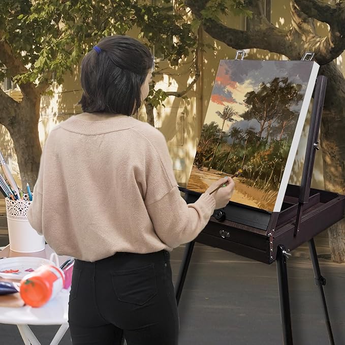 CONDA 70” French Easel with Aluminum Legs, Folding Sketch Painting Easel with Drawer, Tripod Easel Stand for Painting, Sketching, Display