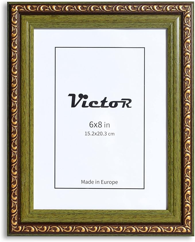 VictoR Picture Frame Chagall 6x8 Brown Green - Vintage Picture Frames with Shutterproof Acrylic Glass - 6 x 8 Photo Frame - Brown Picture Frames - Antique