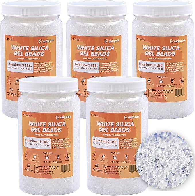10 LBS Pure White Silica Gel Desiccant Beads, 1-3mm Premium Quality Reusable Silica Beads