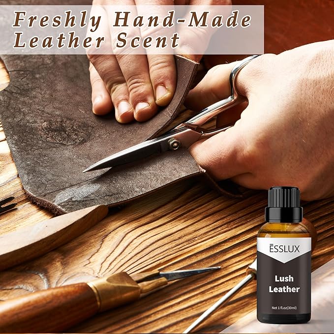 Lush Leather Fragrance Oil - ESSLUX Aromatherapy Essential Scented Oils for Diffuser, Massage, Soap, Candle Making Scents, Perfume, Home Fragrance, 30 ml