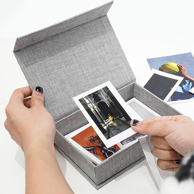 Vienrose Linen 4" x 6" Photo Cases and Postcard Keeper Storage Container Box 1Pcs for Photo, Postcard, Decorative Paper, Gray