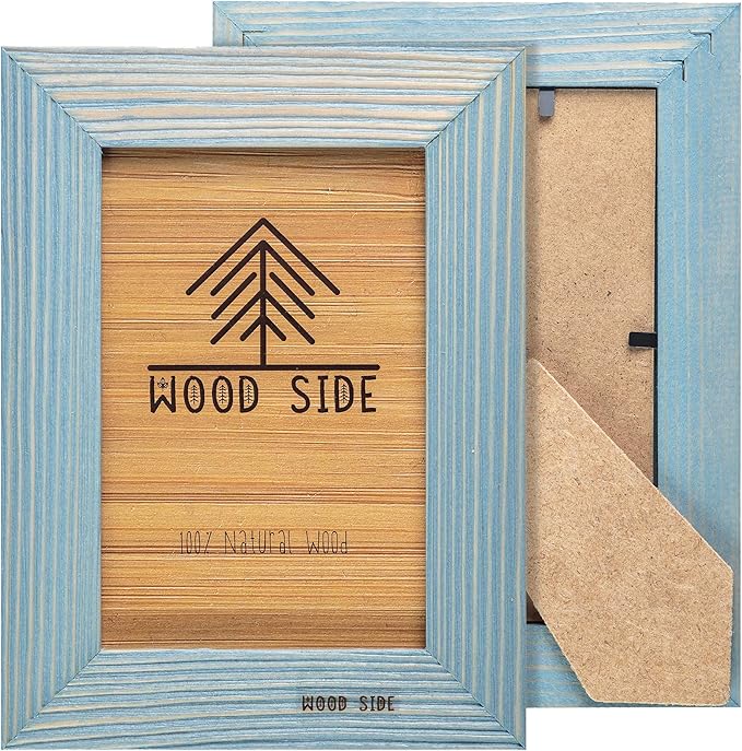 Rustic Wooden Picture Frame 4x6 Inch - Set of 2-100% Natural Farmhouse Distressed Wood with Real Glass - Made for Wall Hanging and Tabletop Display - Blue Turquoise